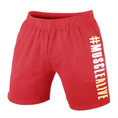 Afbeelding van Muscle Alive Bodybuilding shorts van katoenen badstof voor heren, 7 Inseam Mijn nieuwe rode