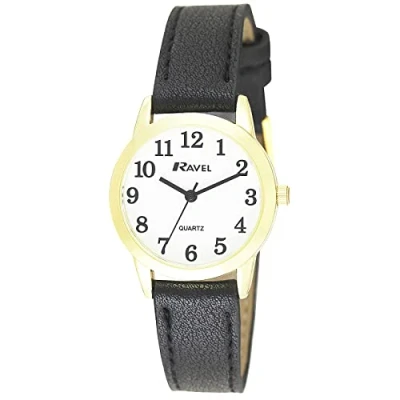 Afbeelding van Ravel Modern en minimalistisch uniseks kwartshorloge, Zwart/Goud, Womens 27mm case, strap