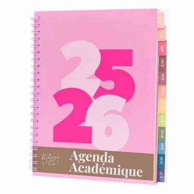 Afbeelding van Rileys Agenda 2025 2026, school en professionele agenda, dagplanner, hebdo maandplanner, spiraalbinding, afsprakenboek, juli juni 2026 (20,3 x 15,2 cm, roze, groot, in het Frans)