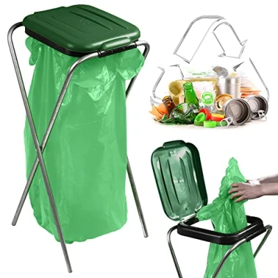 Afbeelding van KADAX Eenvoudige afvalzakhouder in 5 kleuren, afvalscheidinghouder met kunststof deksel, houder voor vuilniszakken van 120 liter (groen)