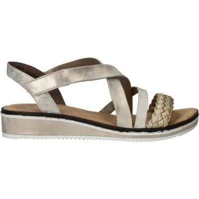 Afbeelding van Rieker Sandalen met sleehak, Dames, Maat: 38, Gold metallic combi Hoogwaardig imitatieleer
