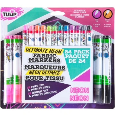 Afbeelding van Tulip Fabric markers ultimate brush fine tip Neon 24pc