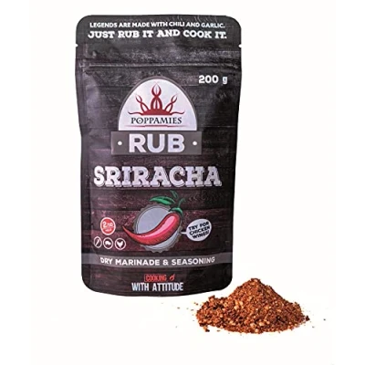 Image de Poppamies Sriracha Rub, droge marinade &amp; kruiden Perfect voor groenten, varkensvlees, kip geweldig in de grill, barbecue, oven, ketel en pan groot pakket (200g)