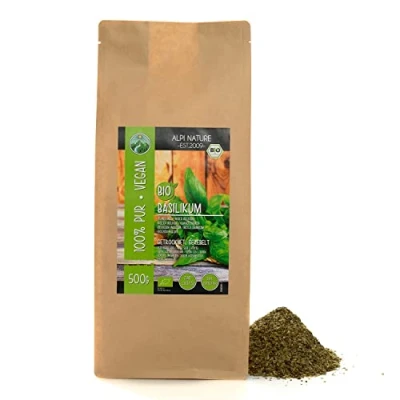 Afbeelding van Biologisch basilicum, gedroogd (500 g), geraspt voorzichtig gedroogd, uit gecontroleerde biologische teelt, glutenvrij, lactosevrij, laboratoriumgetest