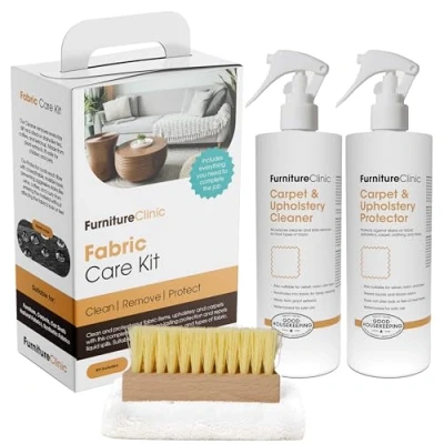 Afbeelding van Furniture Clinic Stofverzorgingsset Inclusief 500 ml reiniger, beschermer, microvezeldoek en reinigingsborstel voor gebruik op kleding,