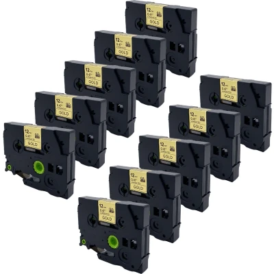 Afbeelding van DULA Brother Compatible label tape Tze 831 10 cassettes P Touch Zwart op goud 12mm x 8m