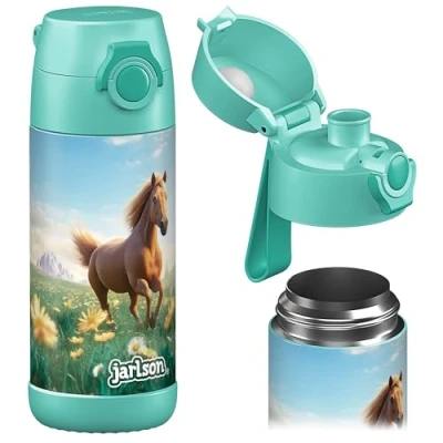Afbeelding van Jarlson® MALI roestvrijstalen drinkfles voor kinderen, thermosfles, BPA vrij, waterfles, 350 ml, paard 2.0