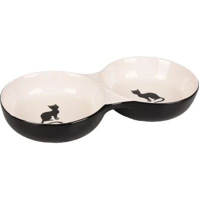 Afbeelding van Flamingo Kattenvoerbak Nala Zwart/Wit 23x11.5x3.5cm