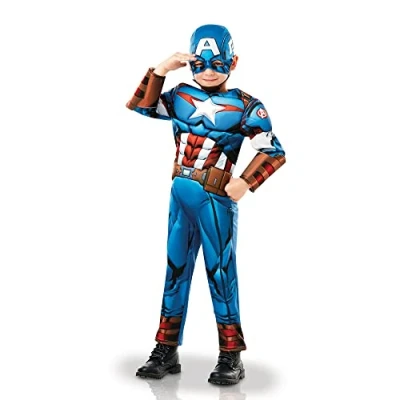 Afbeelding van Rubies, officieel luxe kostuum, Captain America, animatieserie op kleerhangers, Marvel Avengers, maat 3 4 jaar