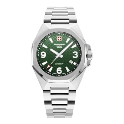Afbeelding van Swiss Alpine Military 7005.1 Herenhorloge, analoog, kwarts, roestvrij staal, staal/staal/groen 1134sam, armband