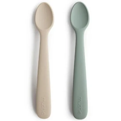 Afbeelding van Mushie Lepels Siliconen Cambridge Blue/Shifting Sand 2st