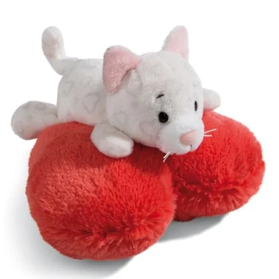 Afbeelding van NICI Cuddly Toy Love Cat Heart 13 cm Lying on White duurzaam zacht pluche speelgoed schattig voor knuffelen en spelen, kinderen volwassenen, geweldig cadeau idee