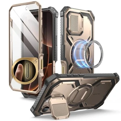 Afbeelding van i Blason Armorbox Beschermhoes voor iPhone 16 Pro Max met geïntegreerde camerabescherming, MagSafe compatibel, militaire bescherming, schokbestendig, displaybescherming, roségoud