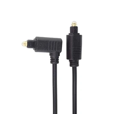 Afbeelding van PremiumCord Toslink optische audiokabel gehoekt, 1 m, stekker op stekker, 90 graden, digitale kabel voor stereo installatie, hifi soundbar, tv, HQ audio, verguld, kleur: zwart