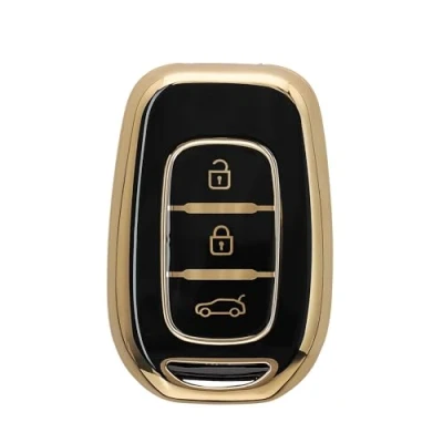 Afbeelding van kwmobile autosleutel hoesje geschikt voor Renault 3 Knoppen Dacia Sandero Stepway 2021 hoes TPU behuizing Beschermende auto sleutel case Sleuteletui in zwart / goud