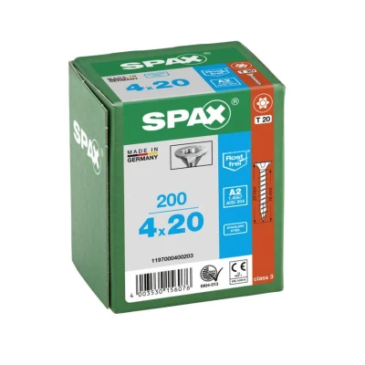 Afbeelding van Spax Spaanplaatschroef platverzonken kop RVS T Star T20 voldraad 4.0x20mm (per 200 stuks)