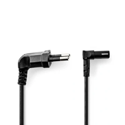Afbeelding van Nedis Stroomkabel Euro Male IEC 320 C1 Gehoekt 90 Vernikkeld 2.00 m Plat PVC Zwart Label