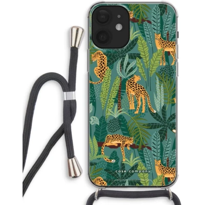 Afbeelding van Case Company® hoesje met Koord geschikt voor iPhone 12 Luipaard 2 Telefoonhoesje Zwart Extra Bescherming aan alle Kanten en Over de Schermrand
