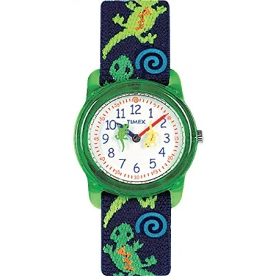 Image de Timex Time Machines T72881 Montre en Tissu Élastique pour Enfant 29 mm, Geckos, sangle