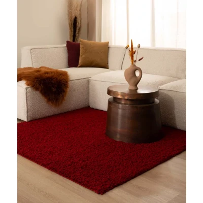 Afbeelding van Hoogpolig Vloerkleed Shaggy Trend Effen Rood 100x100 Cm
