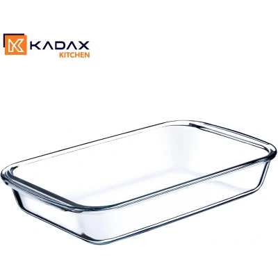Afbeelding van KADAX Rechthoekige ovenschaal van glas, hittebestendig, vaatwasmachinebestendig, braadpan, glazen voor lasagne, cake, transparant, 1,5 l