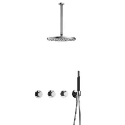 Afbeelding van Hotbath Cobber Regendoucheset IBS70 Chroom Staaf handdouche 30cm Hoofddouche Plafondbuis Handouche met wandhouder
