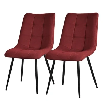 Afbeelding van Eetkamerstoelen set van 2 rood Keukenstoel met polyester hoes en stalen poten ML design