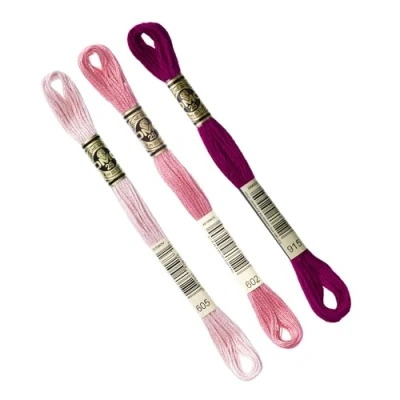 Afbeelding van DMC Set van 3 strengen assortiment ROSE kraag 605 602 915, Gemalen borduurgaren 117MC, 100% katoen Geschikt voor alle technieken en ondergronden, ideaal kruissteek