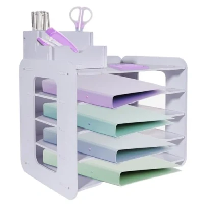 Afbeelding van HMXLJJY 5 laags brievenbak, A4 papierbak, kantoorlade, bureau organizer met stapelbare archiefvakken, papierorganizer pennenhouder (wit)