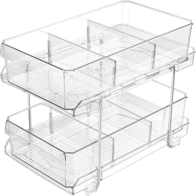 Afbeelding van Belle Vous 2 Laags Badkamer Opslag Organizer met Uittrekbare Lades Multifunctionele Plank Onder Gootsteen, Keukenkast, Medicijnen Kast, Kelder of Werkblad Uitschuif Manden &amp; Verdelers