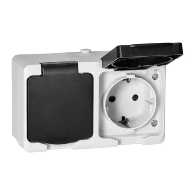 Afbeelding van MIRATIC Elektrisch wandstopcontact, enkel of dubbel stopcontact, waterdicht, met/zonder schakelaar, opbouwstopcontact, voor buiten, Duitse versie Schuko (dubbel stekker)