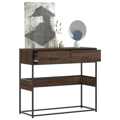 Afbeelding van vidaXL Wandtafel 90x35x80 cm bewerkt hout bruin eikenkleur