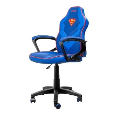 Afbeelding van GXTrust 703SM Revvo Gamingstoel met Superman licentie voor kinderen van 4 12 jaar, in hoogte verstelbare stoel, stoffen bekleding, gevoerde armleuningen, gamestoel videogames, blauw
