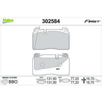 Afbeelding van VALEO 302584 Remblokkenset Vooras Excl. slijtage waarschuwingscontact Met anti kreukplaat AUDI: A6 C7 Avant, Q5, A7 Sportback, PORSCHE: Macan