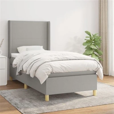 Image de vidaXL Sommier à lattes de lit avec matelas Gris clair 100x200cm Tissu