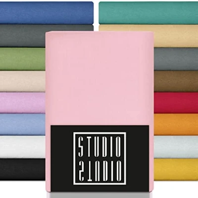 Afbeelding van STUDIO Basic Hoeslaken 200 x cm, 100% gekamd katoen, Oeko Tex 100 gecertificeerd, merkkwaliteit, laken 200, tot 25 cm hoogte, pigment roze (poudre)