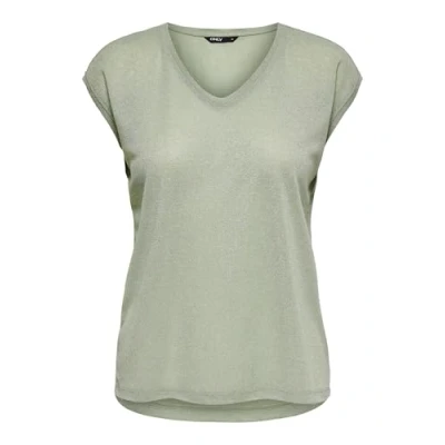Image de ONLSILVERY S/S V Neck Lurex Top JRS NOOS, Desert Sage, M