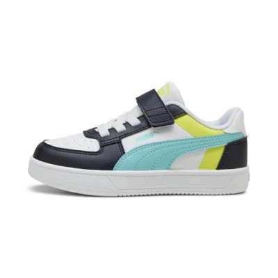 Afbeelding van Puma Caven 2.0 Block Unisex Sneakers laag voor kinderen, Maat: 29, White/safe lake/new navy Hoogwaardig imitatieleer