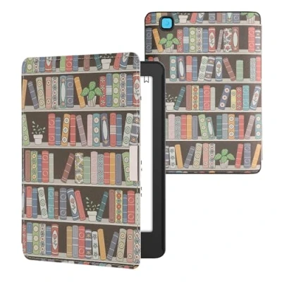 Afbeelding van kwmobile E reader hoesje geschikt voor Kobo Aura Edition 2 hoes flip case met magnetische sluiting Ereader cover Zomerse bibliotheek design in blauw / groen roze