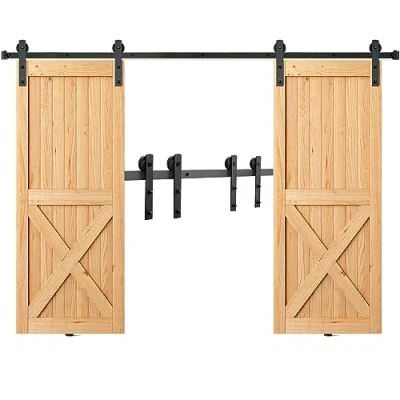 Image de VEVOR Kit Quincaillerie de Porte Coulissante Grange 244 cm Rail Convient Double Largeur 1,12 1,32 m Épaisseur 32 45 mm Charge 150 kg Poulie Silencieuse Forme I pour Maison