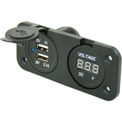 Afbeelding van Haba Powerline Dubbele Inbouw USB Lader + Voltmeter Zwart Contactdozen