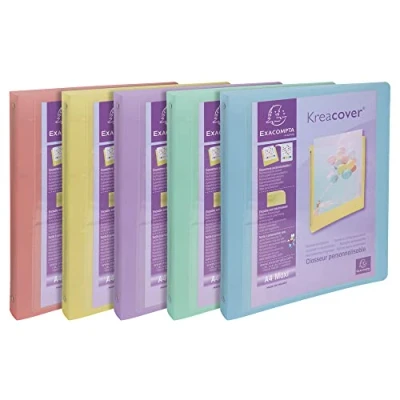 Afbeelding van Exacompta Ref. 51779E 1 set met 5 halve rijen creacover pastel mappen gemaakt van transparant polypropyleen 4 ringen diameter 30 mm buitenformaat 32 x 26,8 cm