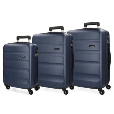 Afbeelding van Roll Road Flex harde koffer van ABS, één materiaal, zijdelingse combinatiesluiting, 4 dubbele wielen, handbagage, praktische binnenkant met een vak, Navy Blauw, Set 3 koffers