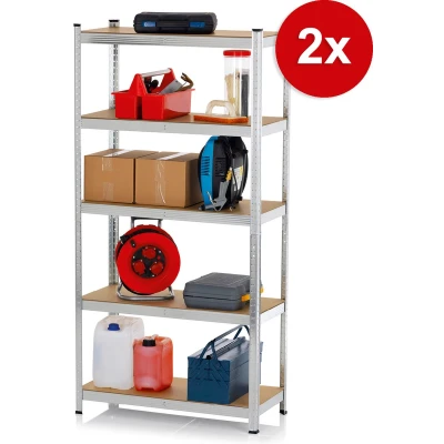 Afbeelding van EASYmaxx Set van 2 Metalen Opbergrekken 180x90x40 cm Draagvermogen ca. 875 kg, 175 kg per niveau Plank en werkbank Kelderrekken met 10 verstelbare planken Voor kelder, garage, werkplaats
