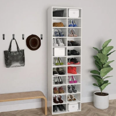 Afbeelding van Schoenenkast 54x34x183 cm spaanplaat hoogglans wit