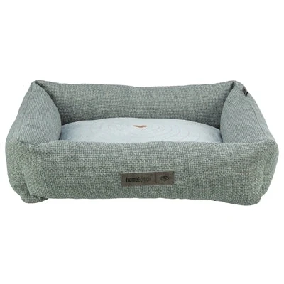 Afbeelding van TRIXIE 37540 Viviana vierkant knuffelbed met zachte fluwelen overtrek, mand voor kleine honden, stevig geïntegreerd kussen, antislip bodem, zacht en wasbaar, 60 x 50 cm, blauw/grijs
