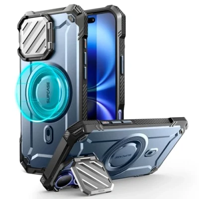 Afbeelding van SUPCASE UB Pro MagXT Hoesje Geschikt voor Apple iPhone 16 Back Cover met Camera Protector Kickstand Compatibel MagSafe Extra Bescherming Blauw