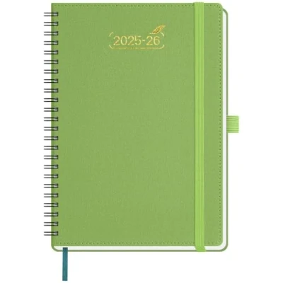 Afbeelding van BEZEND Agenda 2025 2026 A5 Spiraal 21 x 15,5 cm Weekplanner 25 26 met Dubbel Tijdschema 1 Week 2 Pagina&#039;s 18 Maanden Van Jul tot december Zachte PU Lederen Cover Groen Fruit