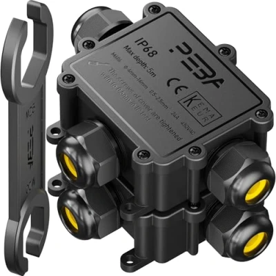 Afbeelding van PEBA® IP68 waterdichte aansluitdoos voor buiten, elektrische stekker, 3 weg stekker kabel met een diameter van 4 14 mm, aansluitdoos, zwart, 2 stuks