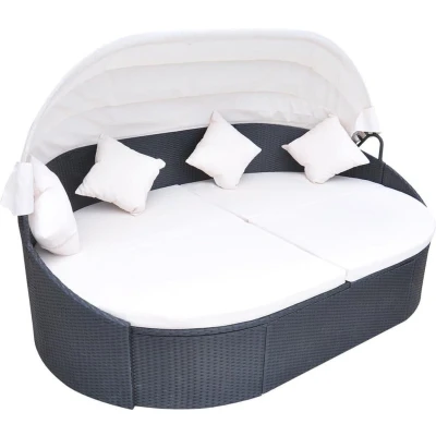 Afbeelding van Loungebed met luifel poly rattan zwart